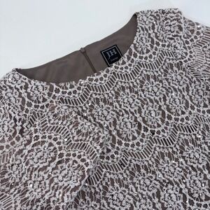 JH Evenings Womens Taupe Sequin Lace Sheath Dress Size 6 3/4 Sleeve Formal